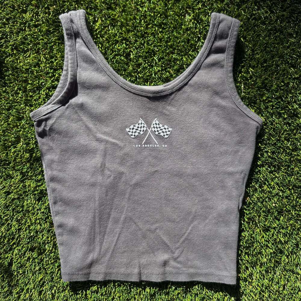 Los Angeles CA Checkered Flag Graphic Crop Tank Baby Tee